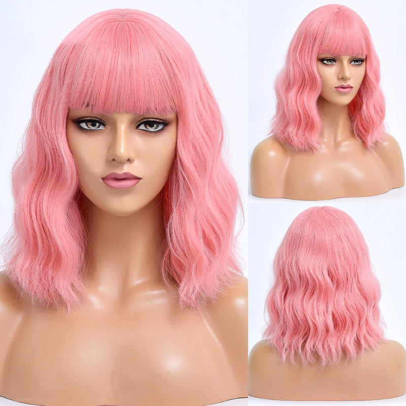 Women's Bob Wig Purple Ombre Wavy High-Temperature Fiber