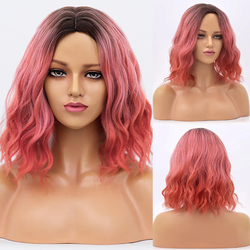 Women's Bob Wig Purple Ombre Wavy High-Temperature Fiber