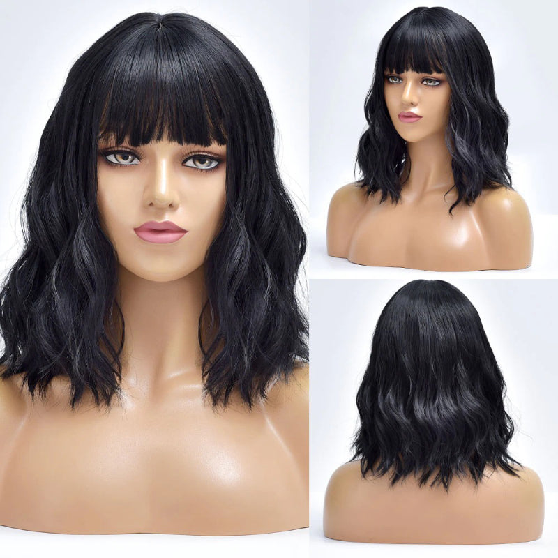 Women's Bob Wig Purple Ombre Wavy High-Temperature Fiber