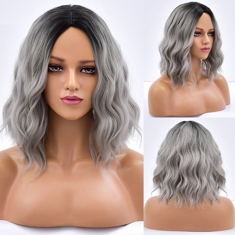 Women's Bob Wig Purple Ombre Wavy High-Temperature Fiber