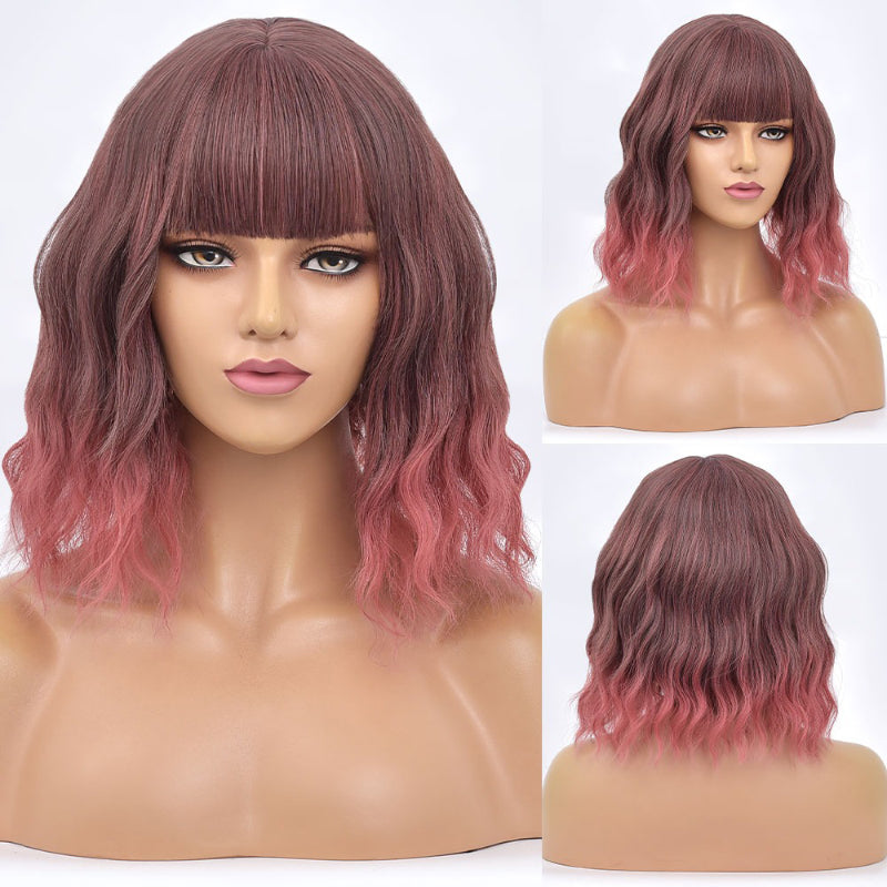 Women's Bob Wig Purple Ombre Wavy High-Temperature Fiber