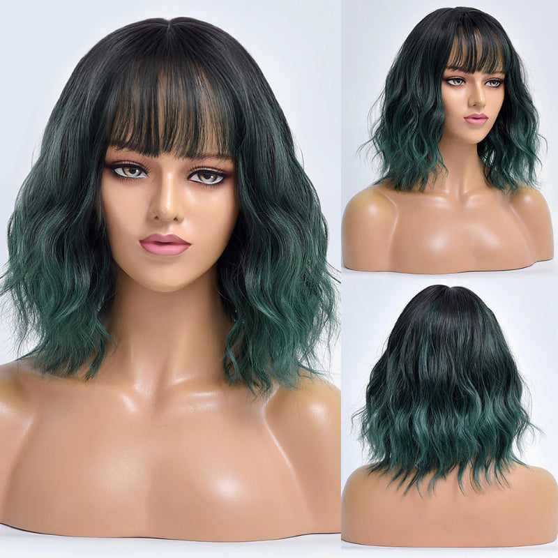 Women's Bob Wig Purple Ombre Wavy High-Temperature Fiber