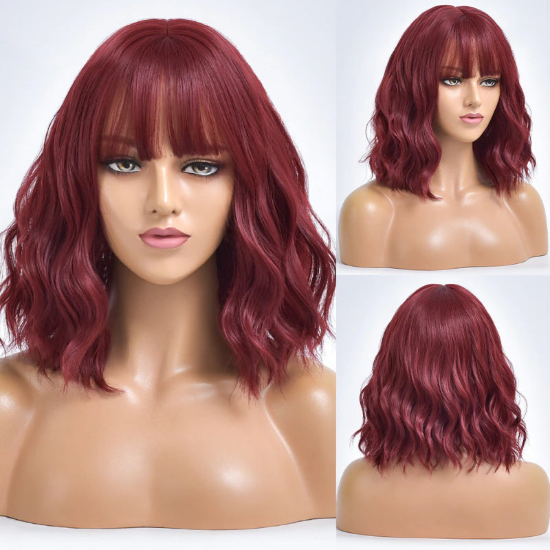 Women's Bob Wig Purple Ombre Wavy High-Temperature Fiber