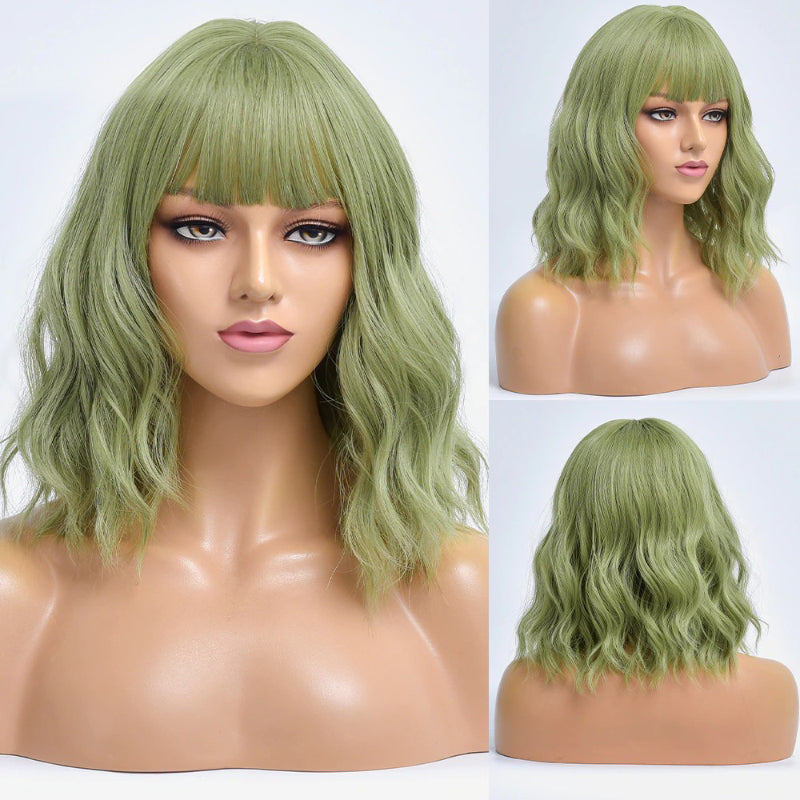 Women's Bob Wig Purple Ombre Wavy High-Temperature Fiber