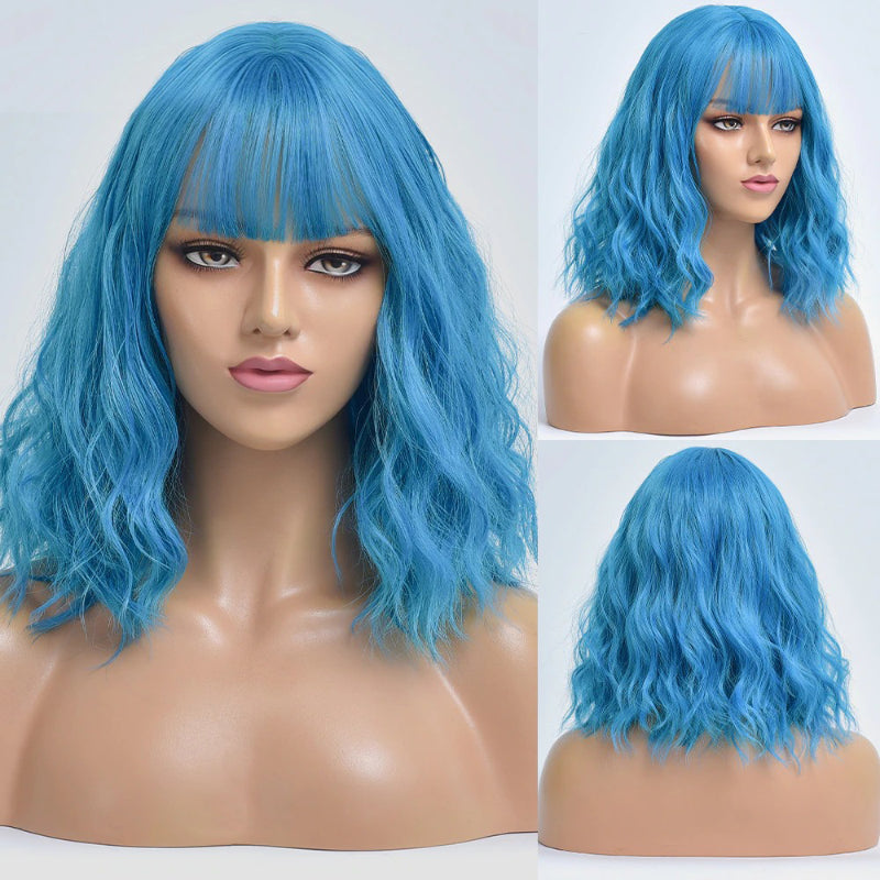 Women's Bob Wig Purple Ombre Wavy High-Temperature Fiber