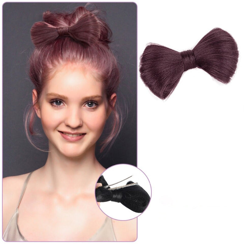 Women's Bow Hair Bun Extensions Pink High-Temperature Fiber