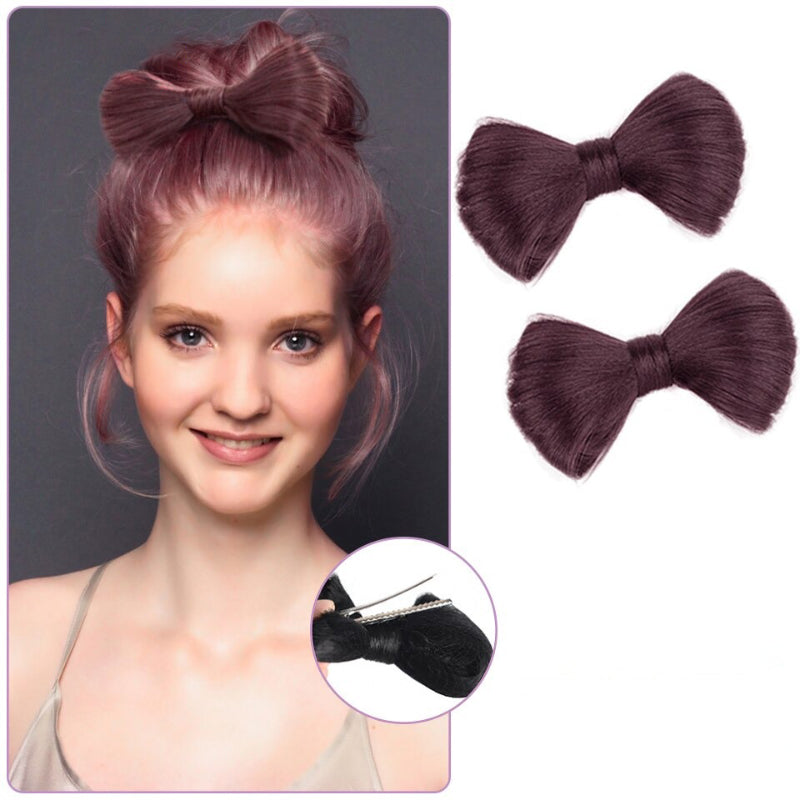 Women's Bow Hair Bun Extensions Pink High-Temperature Fiber