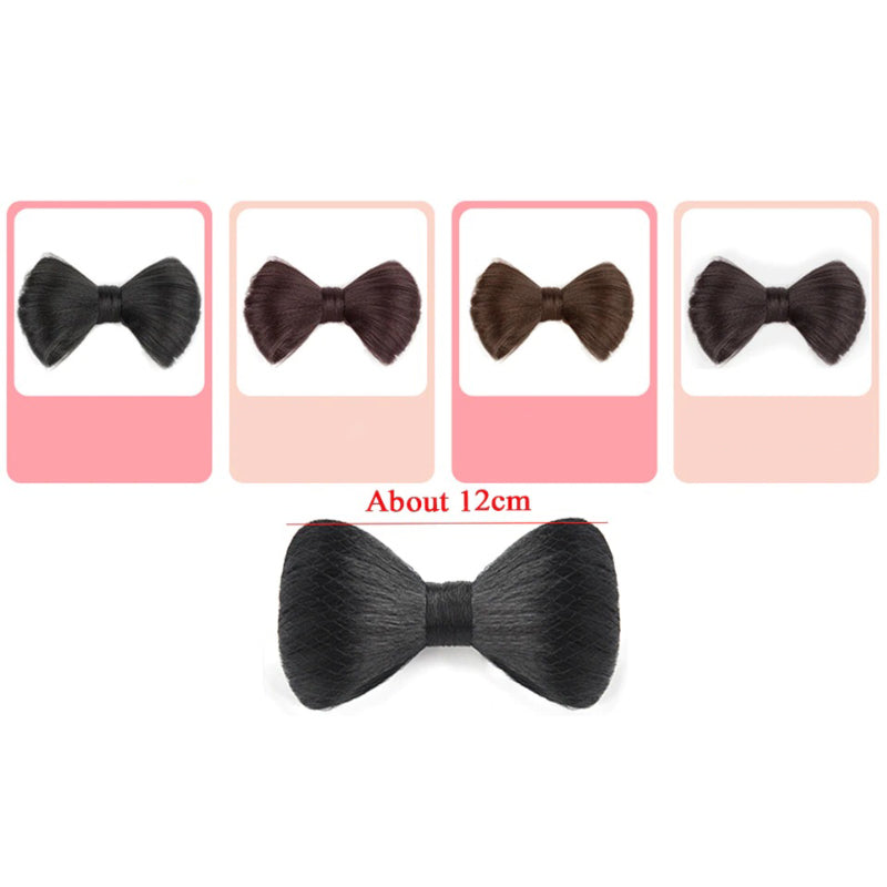 Women's Bow Hair Bun Extensions Pink High-Temperature Fiber