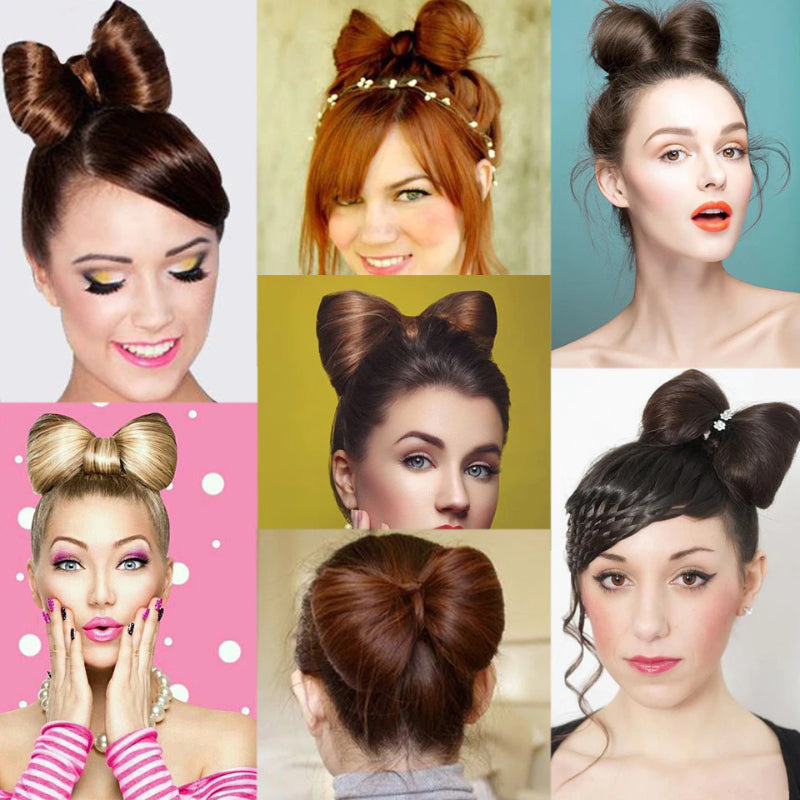 Women's Bow Hair Bun Extensions Pink High-Temperature Fiber