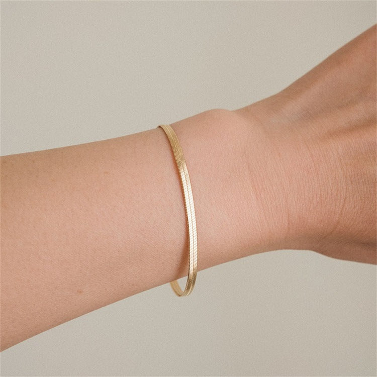 Women's Bracelet Gold Herringbone Stainless Steel Elegant Accessory