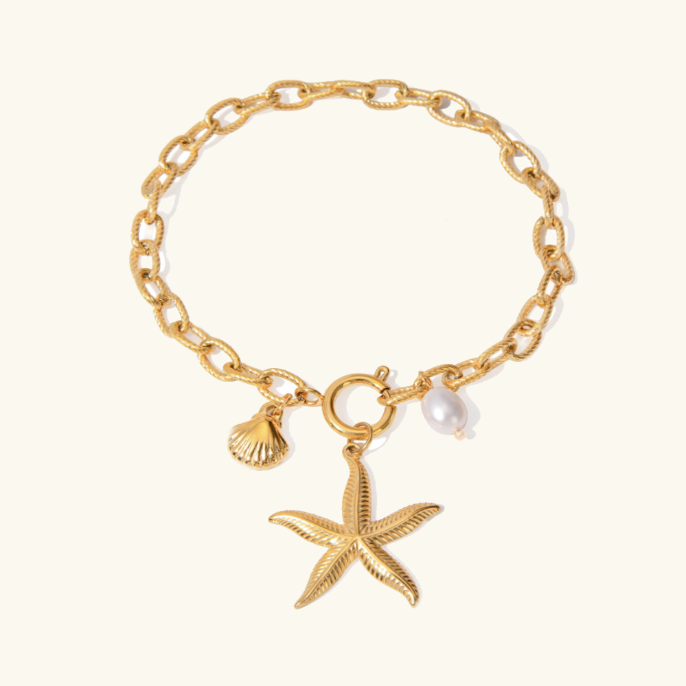 Women's Bracelet Gold Stainless Steel Freshwater Pearl Ocean-Inspired