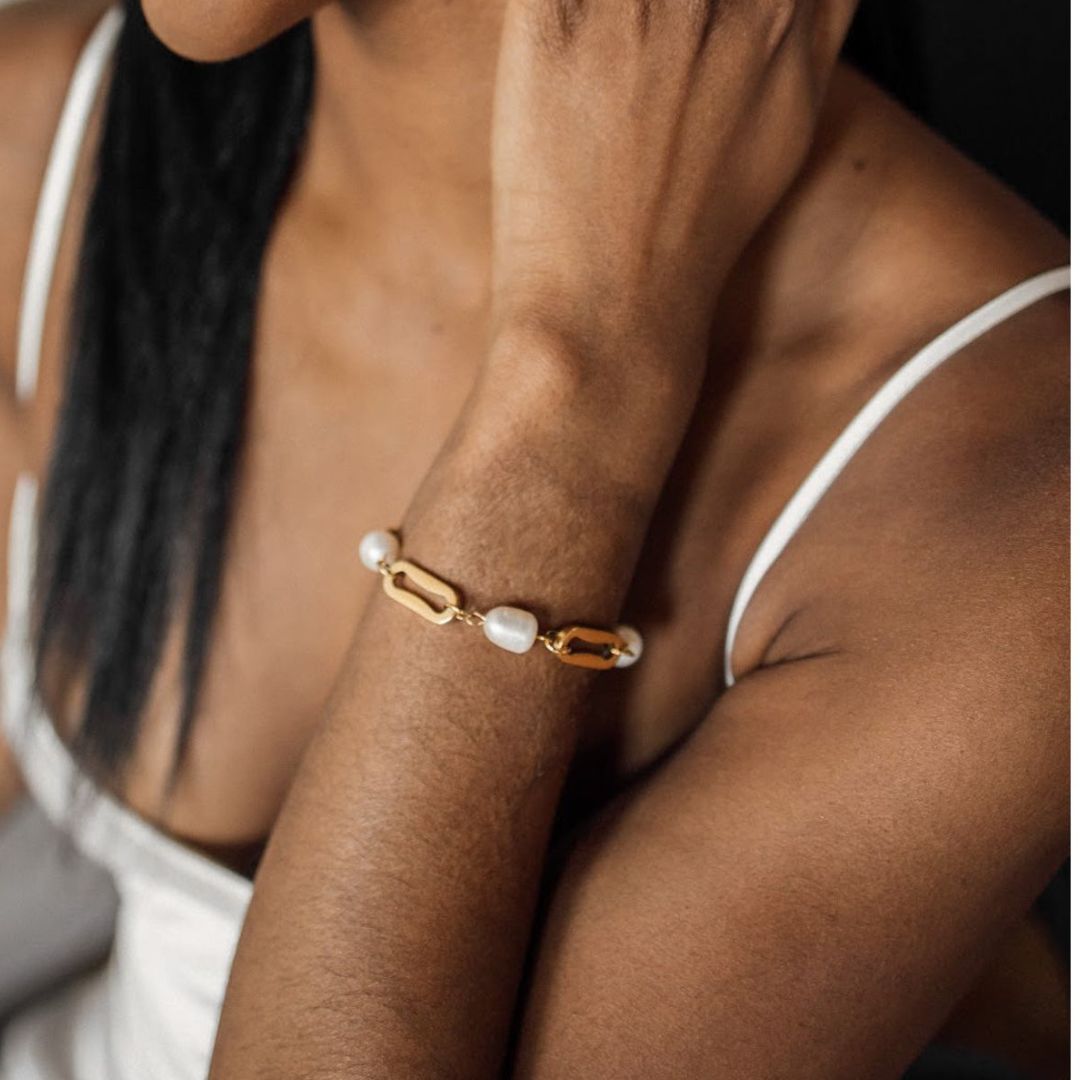 Women's Bracelet Gold Stainless Steel Freshwater Pearls