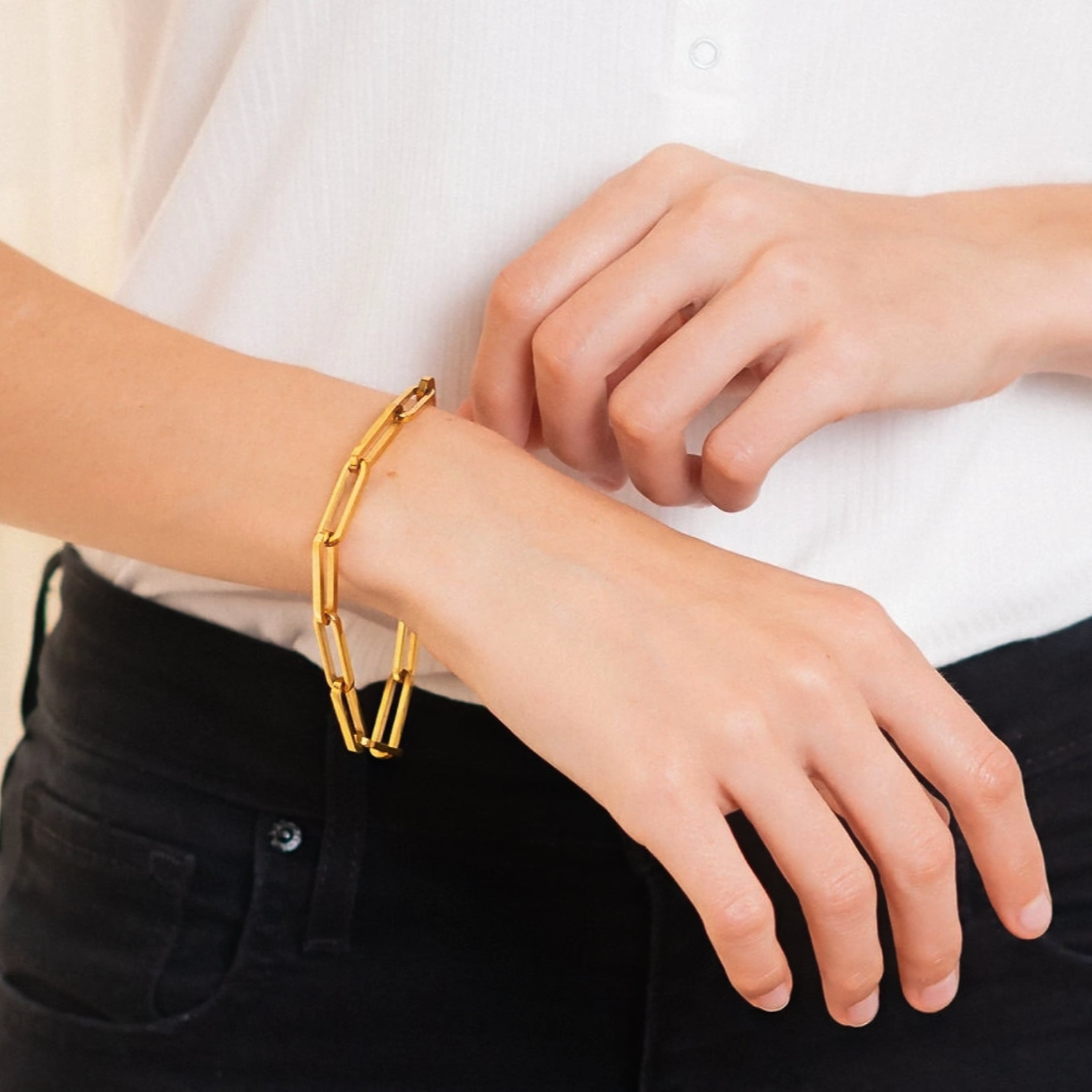 Women's Bracelet Gold Stainless Steel Paperclip Chain