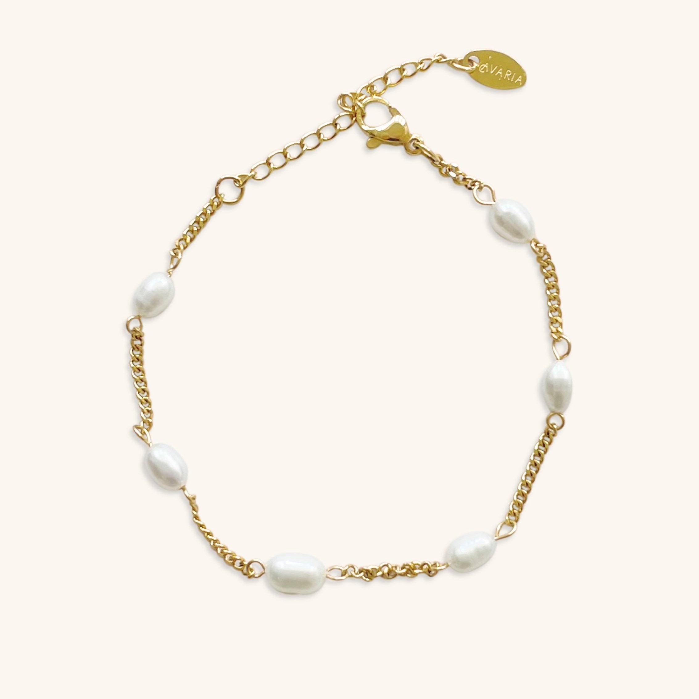 Women's Bracelet White Freshwater Pearls Gold Stainless Steel