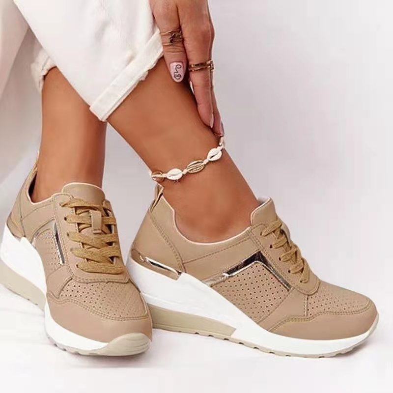 Women's Breathable Casual Sneakers with Platform Sole and Lace-Up Design