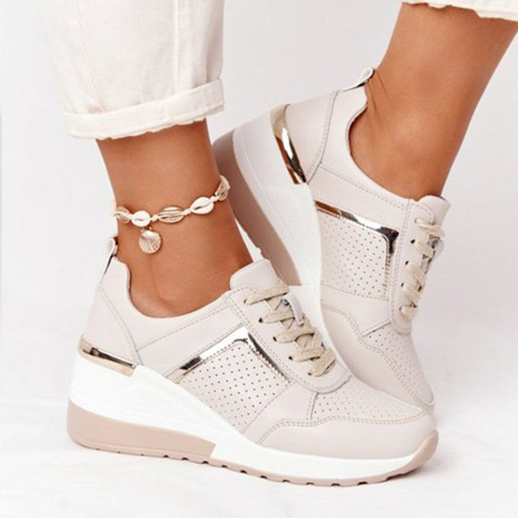 Women's Breathable Casual Sneakers with Platform Sole and Lace-Up Design
