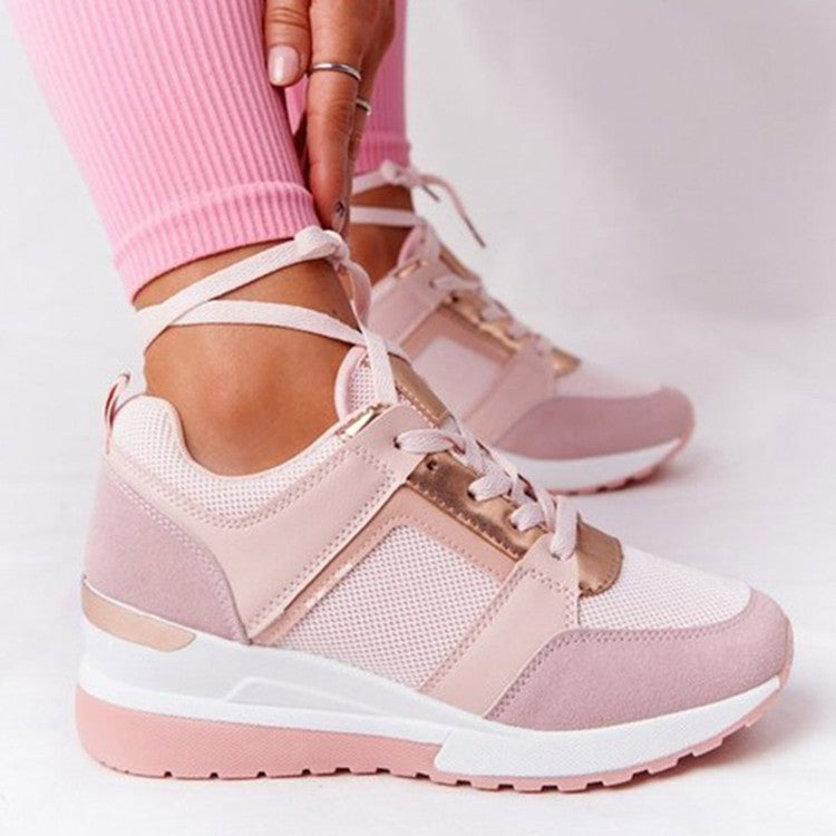 Women's Breathable Casual Sneakers with Platform Sole and Lace-Up Design