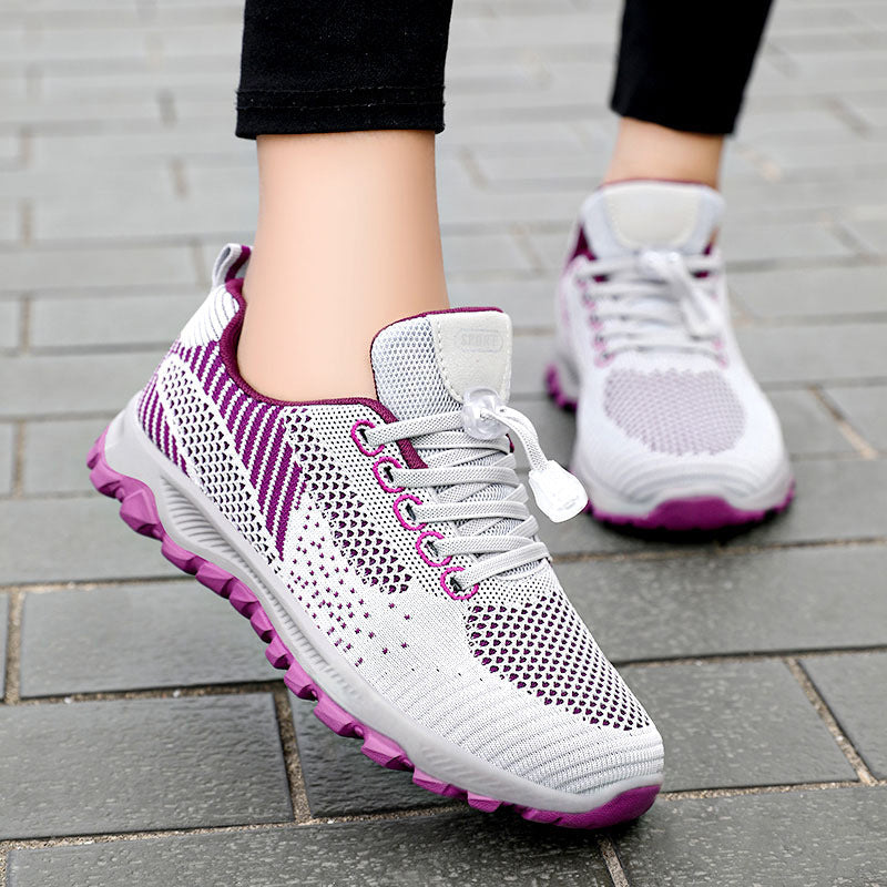 Women's Breathable Knit Mesh Athletic Sneakers – Lightweight Low Top Lace-Up Shoes