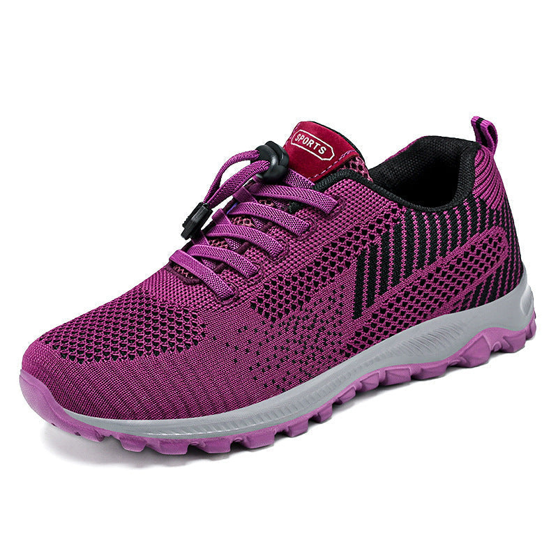 Women's Breathable Knit Mesh Athletic Sneakers – Lightweight Low Top Lace-Up Shoes