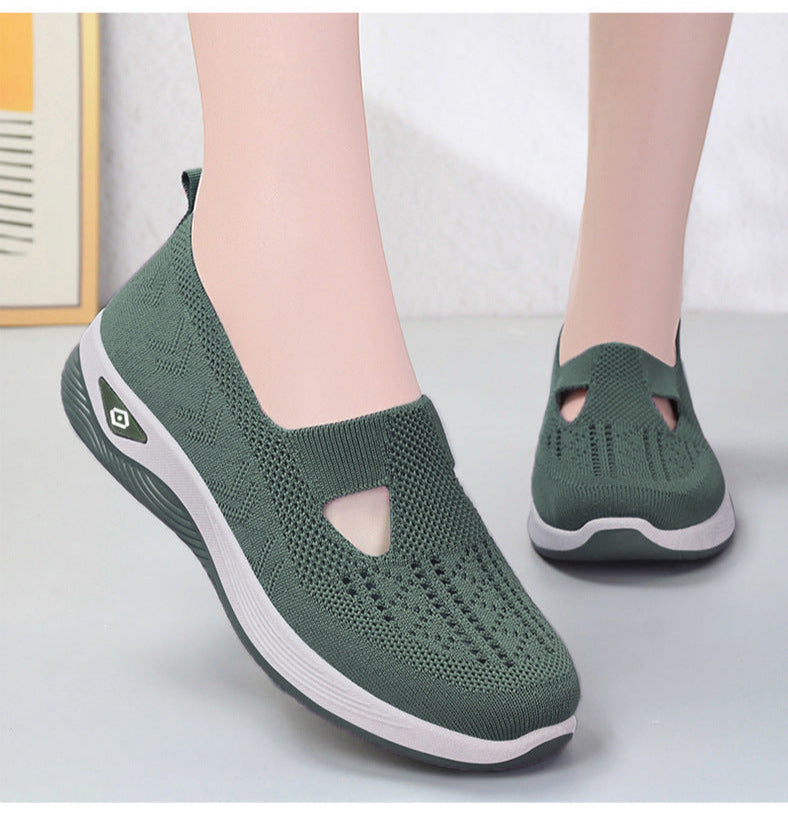 Women’s Breathable Knit Slip-On Sneakers with Cushioned Sole – Casual Low-Cut Design