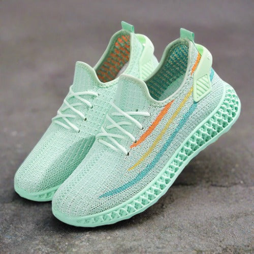 Women's Breathable Knitted Sneakers with Cushioned Sole – Lace-Up Casual Footwear