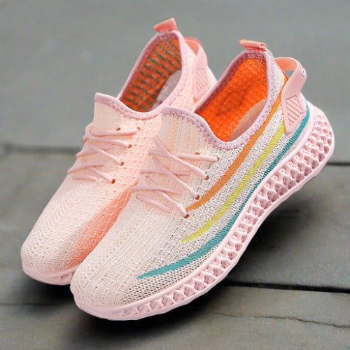 Women's Breathable Knitted Sneakers with Cushioned Sole – Lace-Up Casual Footwear