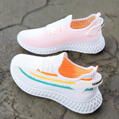 Women's Breathable Knitted Sneakers with Cushioned Sole – Lace-Up Casual Footwear