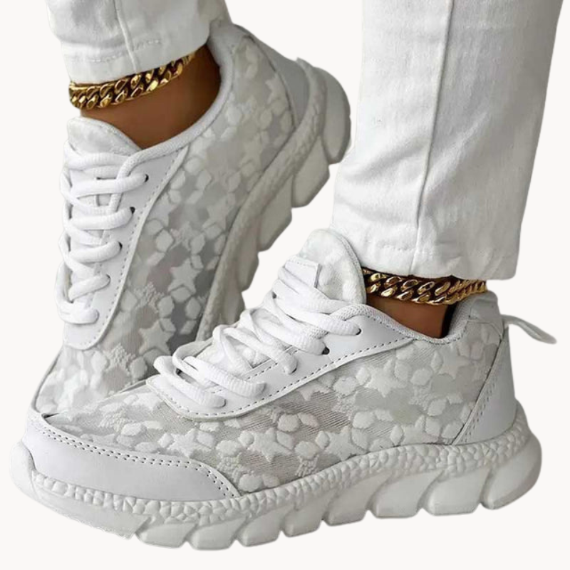 Women's Breathable Lace Mesh Sneakers with Cushioned Sole – Lace-Up Design for Comfort
