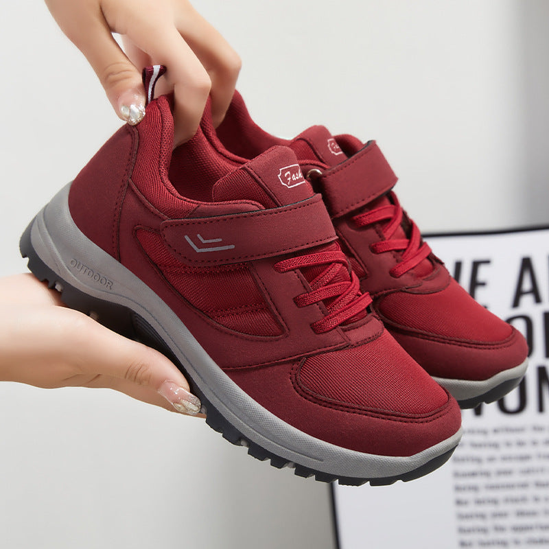 Women's Breathable Mesh Low-Top Sneakers with Velcro Strap and Cushioned Sole