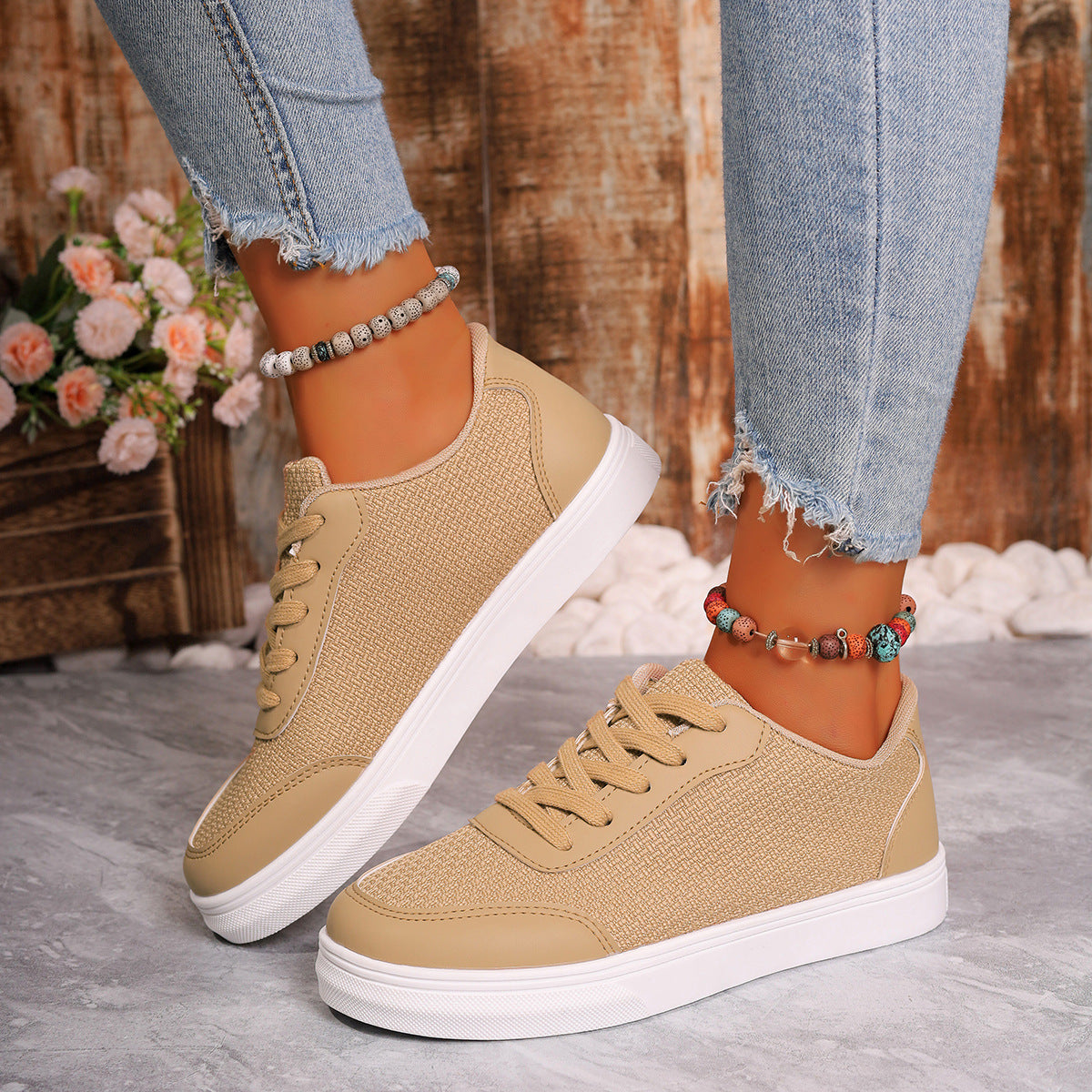 Women's Breathable Mesh Orthopedic Sneakers – Low Top Lace-Up Casual Shoes with Cushioned Sole
