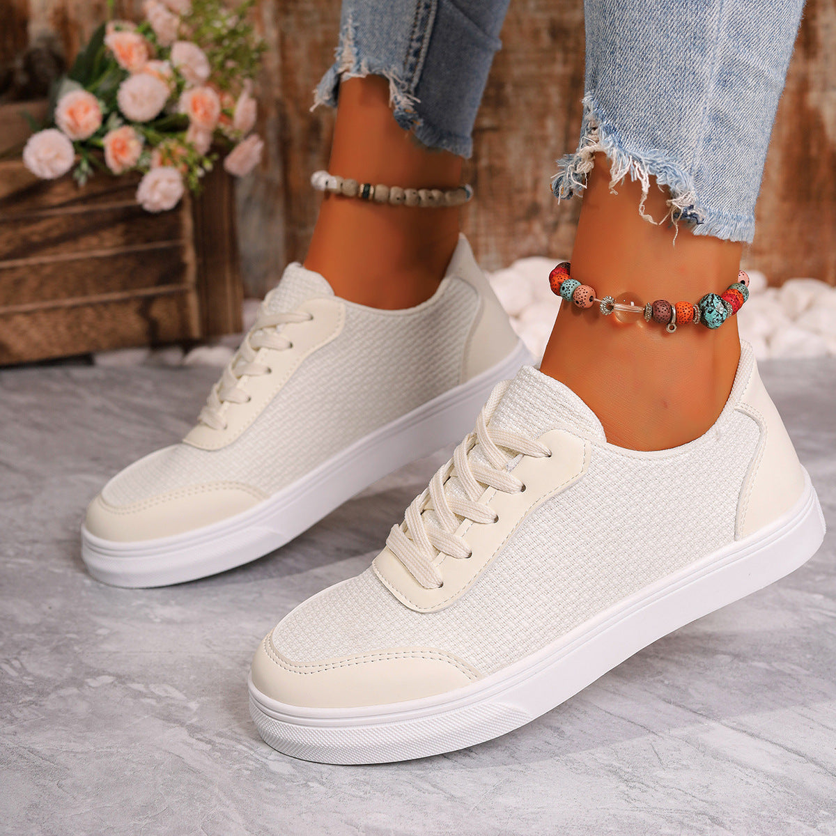 Women's Breathable Mesh Orthopedic Sneakers – Low Top Lace-Up Casual Shoes with Cushioned Sole