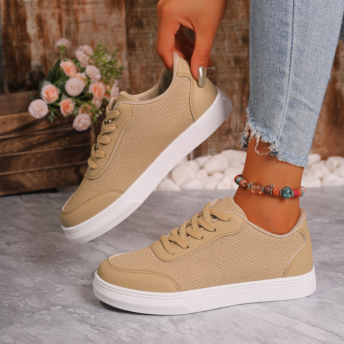 Women's Breathable Mesh Orthopedic Sneakers – Low Top Lace-Up Casual Shoes with Cushioned Sole