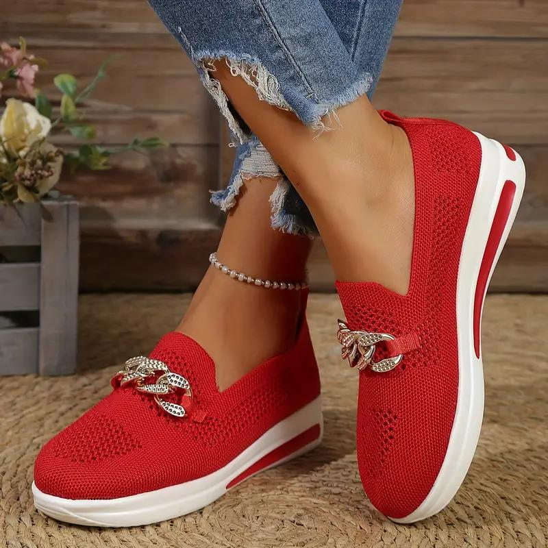Women's Breathable Mesh Slip-On Sneakers with Cushioned Sole and Chain Detail