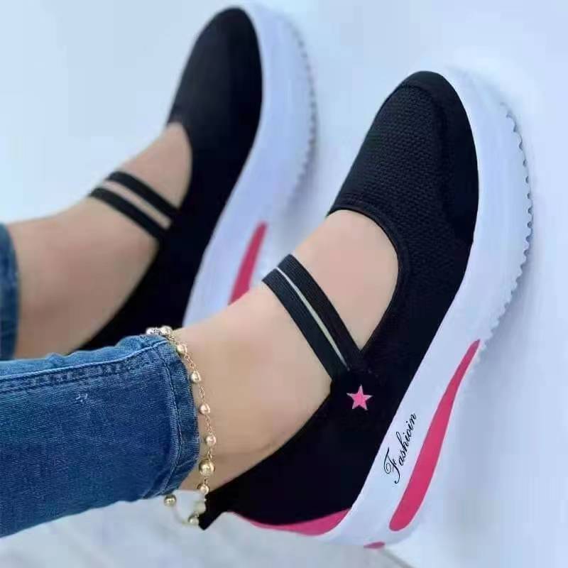 Women's Breathable Slip-On Casual Shoes with Platform Sole – Elastic Design for All-Day Comfort