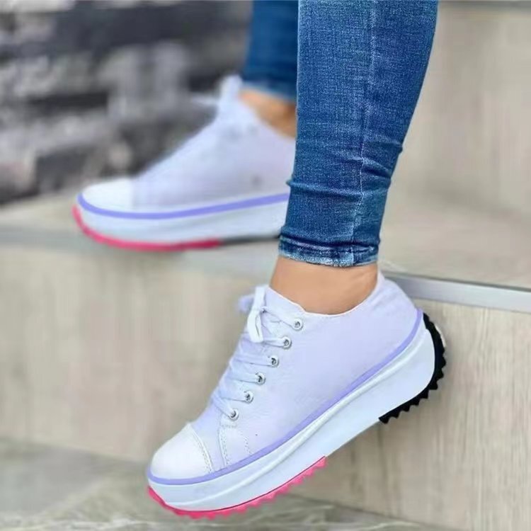 Women's Canvas Platform Sneakers with Lace-Up Design and Thick Sole for Casual Style