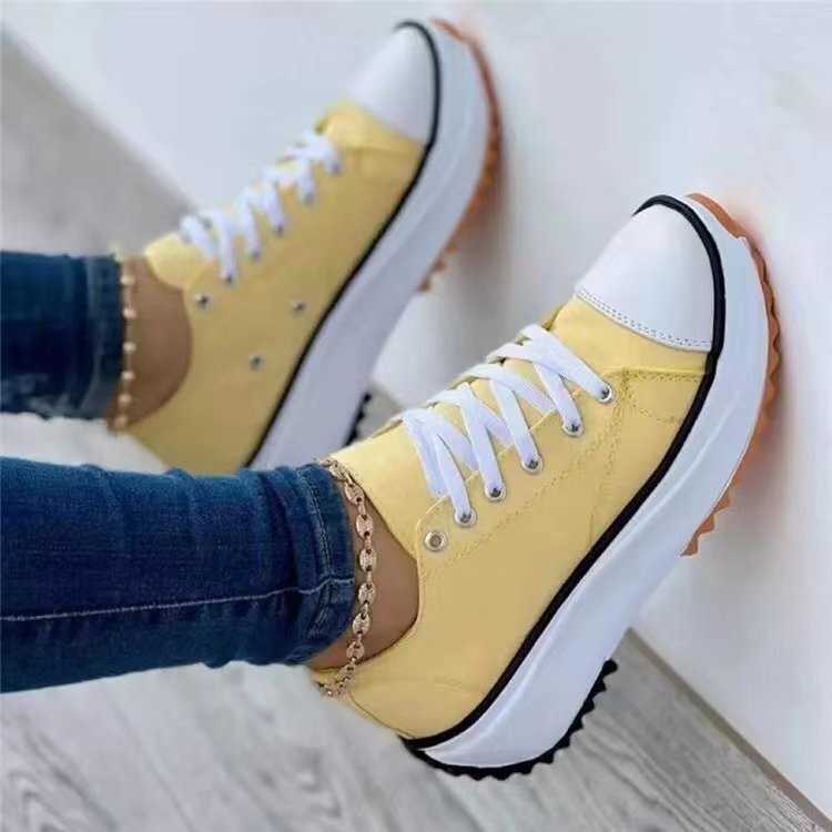 Women's Canvas Platform Sneakers with Lace-Up Design and Thick Sole for Casual Style