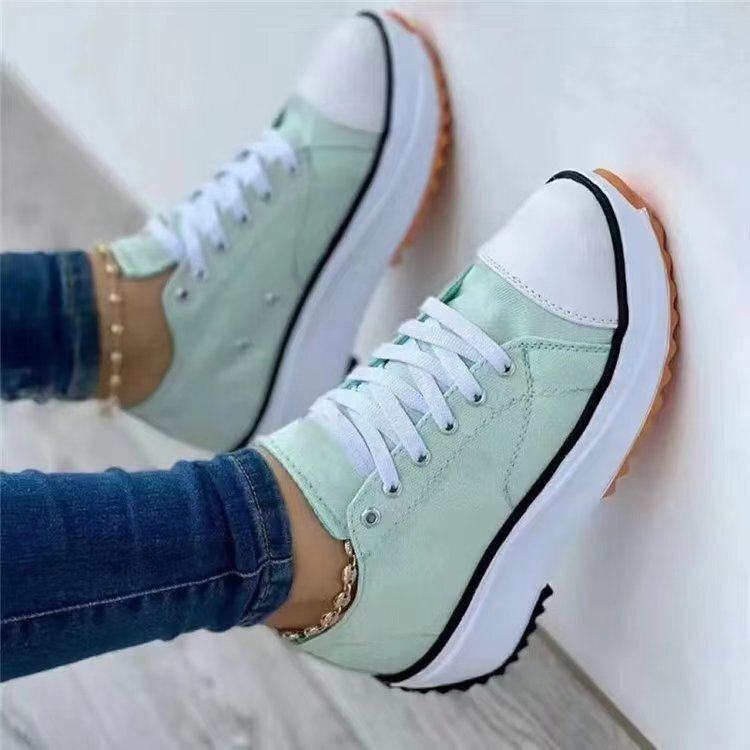 Women's Canvas Platform Sneakers with Lace-Up Design and Thick Sole for Casual Style