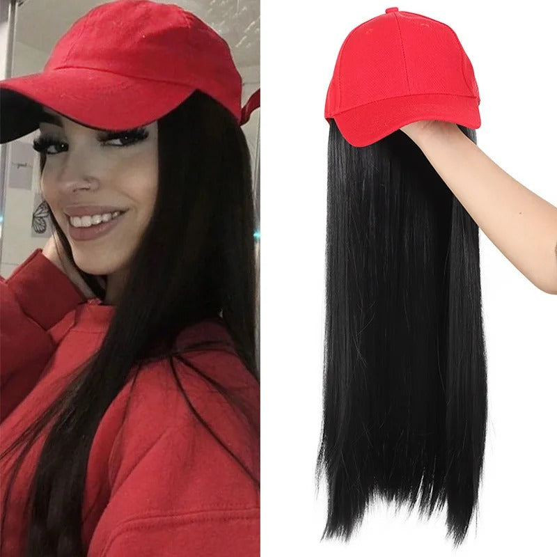 Women's Cap Black High-Temperature Fiber with Long Hair Extensions
