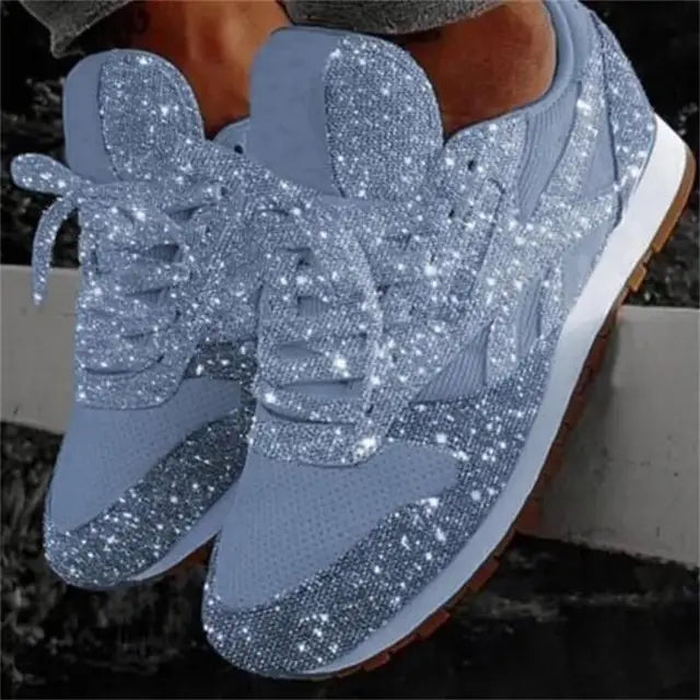 Women's Casual Glitter Sneakers with Sequin Embellishments – Stylish Lace-Up Design