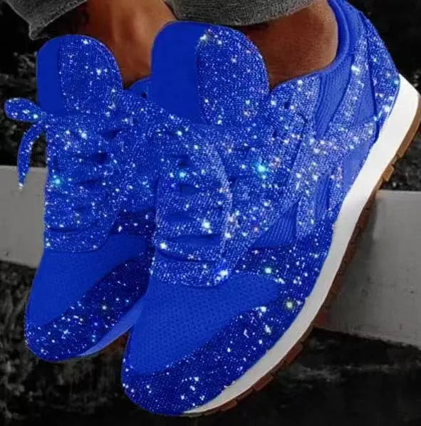 Women's Casual Glitter Sneakers with Sequin Embellishments – Stylish Lace-Up Design