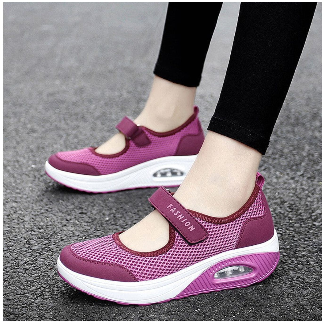 Women's Casual Low-Top Shoes with Velcro Strap and Air Cushion Sole for Everyday Comfort
