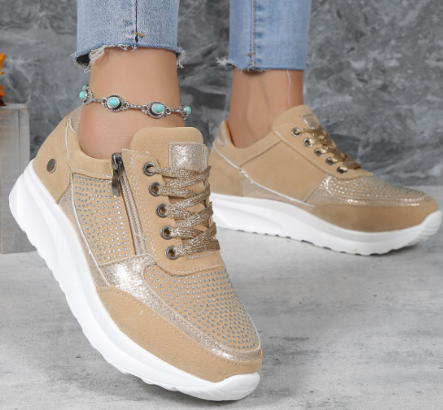 Women's Casual Sporty Sneakers with Lace-Up and Zip Closure – Cushioned Sole for Comfort