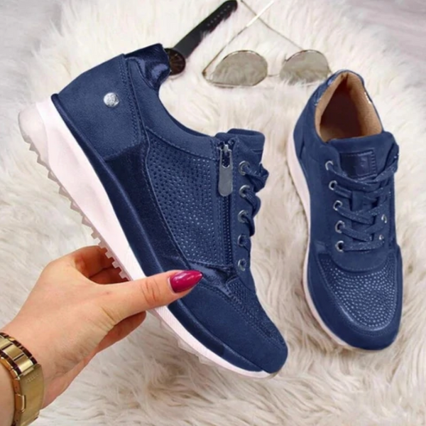 Women's Casual Sporty Sneakers with Lace-Up and Zip Closure – Cushioned Sole for Comfort