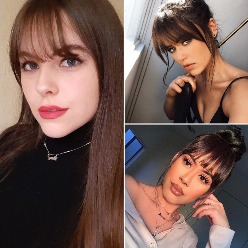 Women's Clip-In Bangs Extensions Brown Remy Human Hair