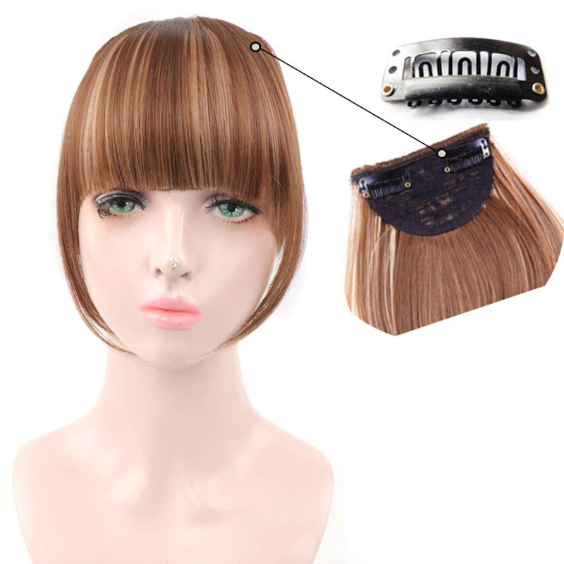 Women's Clip-In Bangs Wig Extension Light Brown High-Temperature Fiber