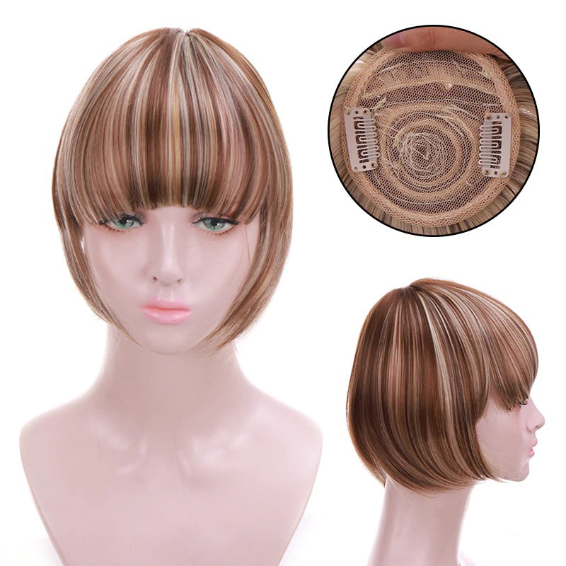 Women's Clip-In Bangs Wig Extension Light Brown High-Temperature Fiber