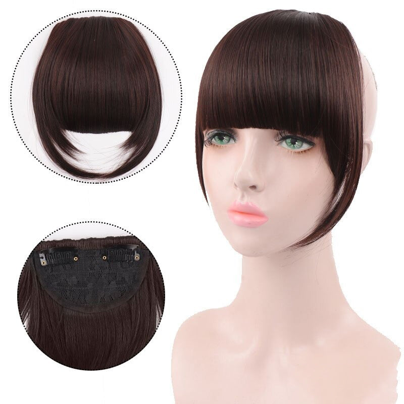 Women's Clip-In Bangs Wig Extension Light Brown High-Temperature Fiber