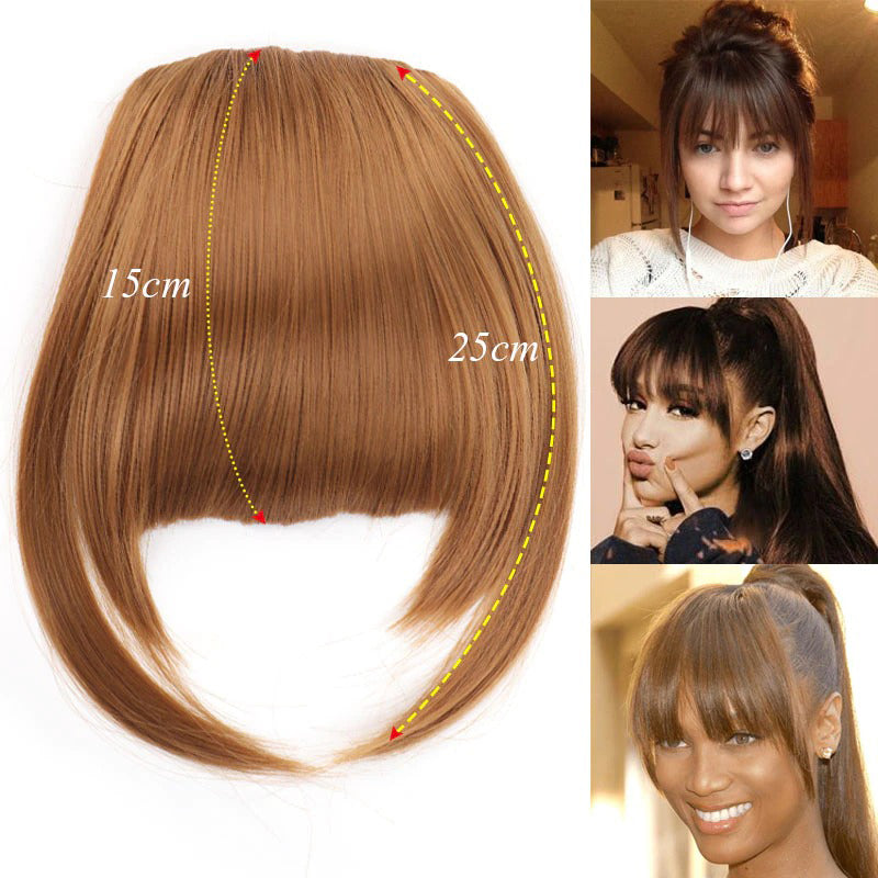 Women's Clip-In Bangs Wig Extension Light Brown High-Temperature Fiber