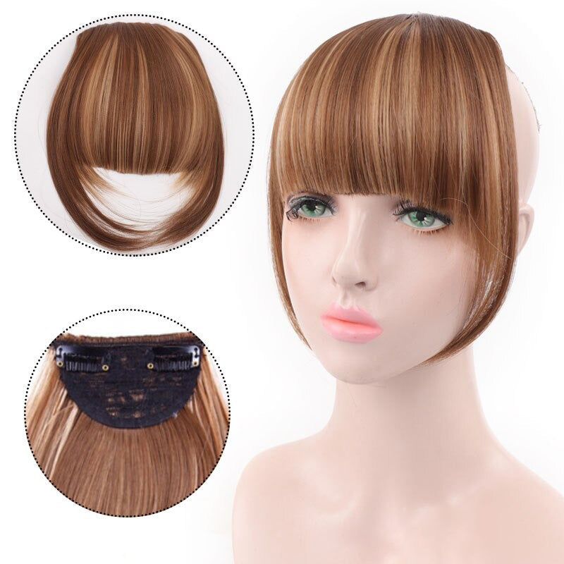 Women's Clip-In Bangs Wig Extension Light Brown High-Temperature Fiber