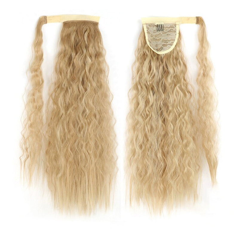 Women's Clip-In Ponytail Hair Extension Brown Synthetic Long Corn Waves